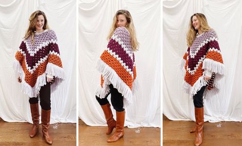 Free crochet pattern - a super cosy 70s style granny square (ish) ponc – By Hand London Granny Square Poncho Pattern Free, Plus Size Crochet Top, Free Crochet Poncho Patterns, Easy Crochet Poncho, Poncho Patterns, By Hand London, Poncho Design, Crochet Scarfs, Crochet Poncho Free Pattern