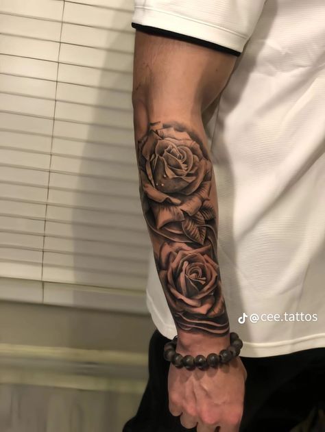 Roses And Thorns Tattoo Sleeve, Rose Bush Tattoo Men, Rose Arm Tattoo Men, Rose Sleeve Tattoo For Men, Rose Forearm Tattoo Men, Rose Tattoo Men Forearm, Freddie Tattoo, Masculine Flower Tattoo, Rose Sleeve Tattoo