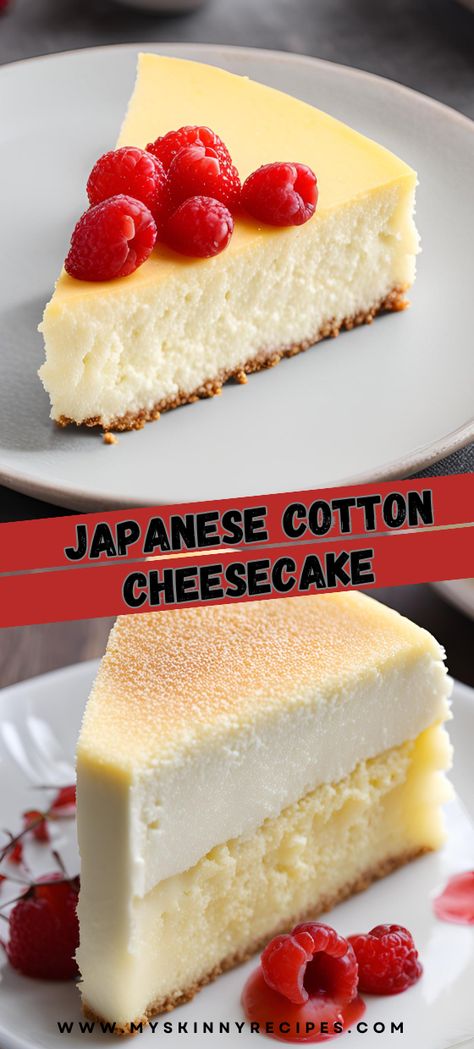 🍰 Indulge in the airy, melt-in-your-mouth delight of Japanese Cotton Cheesecake! This recipe yields a light, fluffy, and subtly sweet cheesecake that's perfect for any occasion. 🧀 With a velvety blend of cream cheese, butter, and milk, folded into a delicate meringue, this cheesecake achieves its signature texture. Follow our step-by-step guide for a flawless dessert that serves 8. #Japanese Cotton Cheesecake #myskinnyrecipes Japanese Cotton Cheesecake, Light Cheesecake, Cream Cheese Butter, Cotton Cheesecake, Japanese Cheesecake, Diy Cream, Cheese Butter, Forest Cake, Blueberry Cake