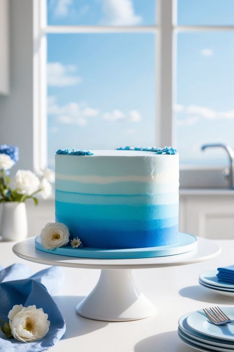 When it comes to cake, blue can turn any event into a showstopper! Check out these 7 incredible blue cake ideas that are perfect for birthday parties, weddings, or any get-together that needs a sprinkle of color. From a lovely azure ombre cake that fades beautifully to crepe blue cakes adorned with fresh flowers, each creation is unique and delicious! Get inspiration and elevate your dessert game with cakes that look as good as they taste. Your guests will be raving about these creative bakes long after the party ends! Waves Cake Design, Shades Of Blue Birthday Cake, Blue Cake Ideas, Waves Cake, Blue Treats, Ombre Cakes, Fancy Birthday Party, Blue Velvet Cakes, Wave Cake