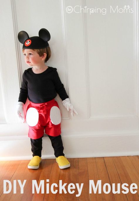 DIY Mickey Mouse Costume || The Chirping Moms. Easy Halloween Costume Ideas for Kids. Diy Mickey Mouse Costume, Minnie Mouse Halloween Costume, Diy Mickey Mouse, Minnie Costume, Mickey Shoes, Unicorn Diy, Halloween Mouse, Mickey Mouse Costume, Mickey Mouse Outfit