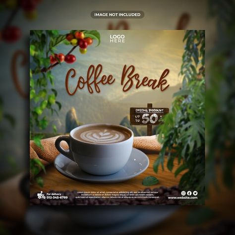 PSD coffee break social media post templ... | Premium Psd #Freepik #psd Coffee Social Media Post, Break Social Media, Template For Instagram Post, Coffee Social Media, Photo Poster Design, Coffee Poster Design, Post Template Design, International Coffee Day, Perfume Logo