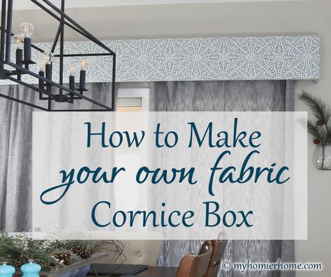 DIY Cornice Box | Step-by-Step Tutorial - My Homier Home Cornice Boards Diy, Cornice Board Ideas, Window Cornice Diy, Diy Cornice, Box Valance, Cornice Box, Cornice Board, Window Cornices, Cornice Boards