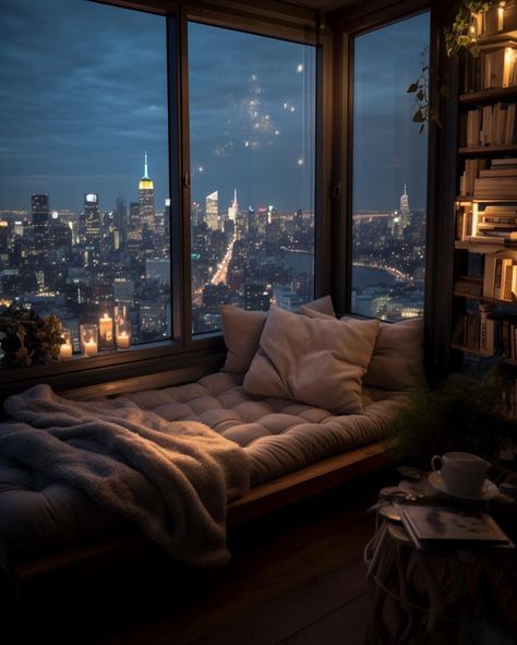 Easy Bedroom Ideas, Nyc Apartment Aesthetic, Dreamy Interior, City Bedroom, City View Apartment, Aesthetic Apartment, Apartment View, Aesthetic Home Decor, Living Room Goals