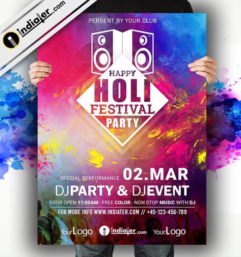 Happy Holi celebration Party Flyer PSD Holi Flyer, Flyer Graphic Design, Holi Theme, Party Design Poster, Single Pose, Holi Hai, Templates Facebook, Holi Poster, Holi Party