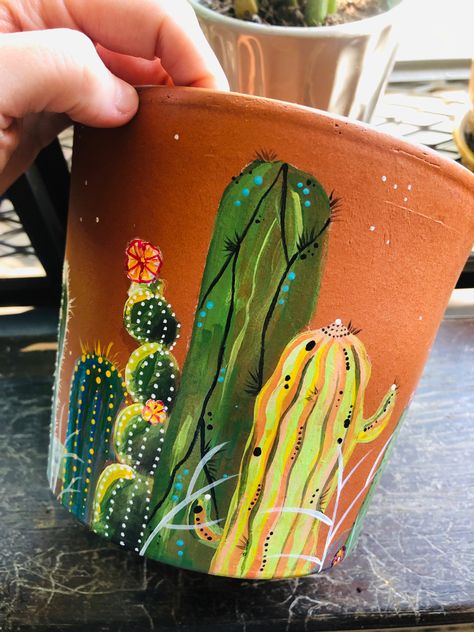 Hand Painted Pots Diy, Mexican Flower Pots, Cactus Paintings, Terra Cotta Pot Crafts Diy, Plant Pot Design, Flower Pot Art, Pot Painting, Terra Cotta Pot Crafts, Painted Pots Diy