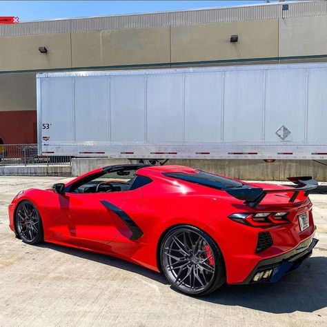 2021 Corvette, Chevy Corvette C8, Corvette Wheels, Muscle Cars Mustang, C8 Corvette, Modern Muscle Cars, Red Corvette, Corvette C8, Dream Car Garage