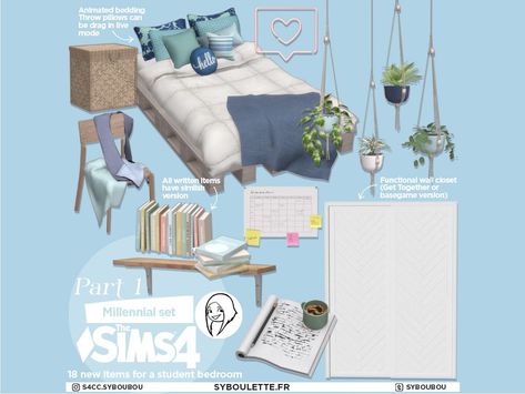 Millennial bedroom cc sims 4 part 1 – Syboulette Custom Content for The Sims 4 Beds With Throw Blankets, Millennial Bedroom, Bedroom Cc Sims 4, The Sims 4 Pack, Sims 4 Beds, Mod Furniture, Sims Packs, The Sims 4 Pc, Sims 4 Bedroom