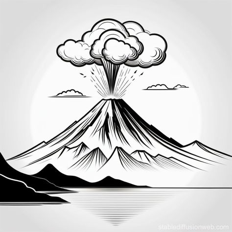 Volcano Island Pencil Drawing | Stable Diffusion Online Volcano Tattoo Design, Volcano Sketch, Volcano Tattoo, Volcano Drawing, White Pencil Drawing, Volcano Island, White Pencil, Art Prompts, Unique Image