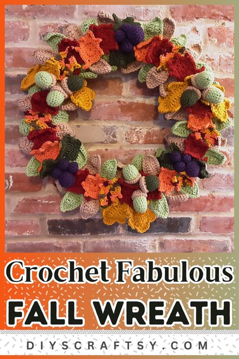 7 Crochet Fall Wreath Patterns For Welcoming At Outdoor Crochet Fall Wreath, Bernat Softee Chunky Yarn, Gingerbread House Patterns, Cute Pumpkins, Easy Fall Wreaths, Unique Wreath, Christian Fall, Crochet Wreath, Fall Decoration