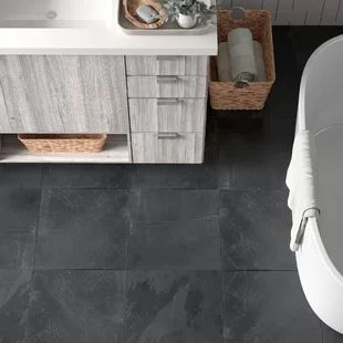 Slate Bathroom Tile You'll Love in 2021 | Wayfair Msi Montauk, Slate Bathroom Floor, Black Bathroom Floor, Slate Bathroom, Black Slate Tiles, Seashell Mosaic, Black Tile Bathrooms, Slate Floor, Slate Tile Floor