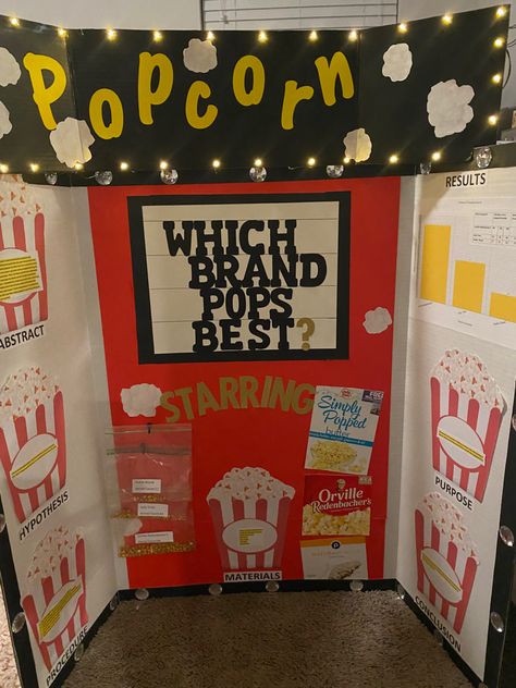 Science Fair Projects Popcorn, Which Popcorn Pops The Best Science Fair, Popcorn Science Fair Project Board, Popcorn Science Experiment, Science Fair Projects Middle School, Popcorn Science Project, Popcorn Science Fair Project, Popcorn Science, Science Fair Topics