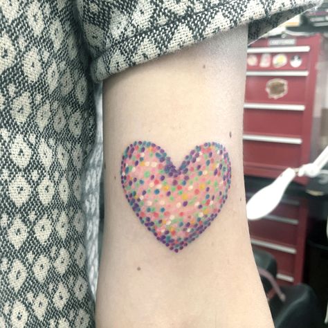 Confetti Tattoo, The Rest Is Confetti, Custom Tattoos, Custom Confetti, Custom Tattoo, Body Modifications, Body Mods, Heart Tattoo, Paw Print Tattoo