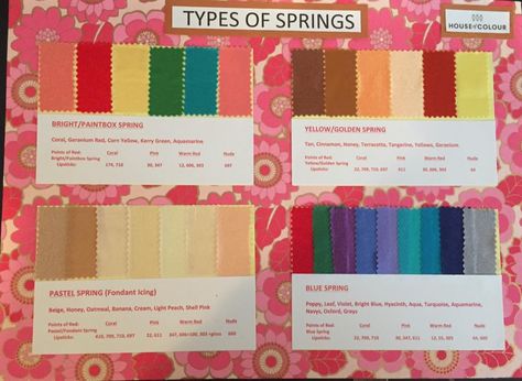 Types of spring Paintbox Spring Golden Spring Pastel Spring Blue Spring House Of Colour Spring, Paintbox Spring, Hoc Spring, True Spring Palette, Warm Spring Outfits, Light Spring Color Palette, Polyvore Spring, True Spring Colors, House Of Colour