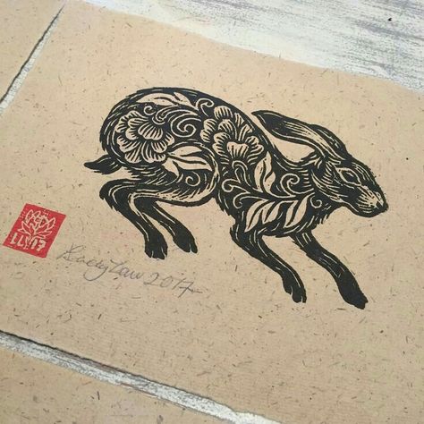 Wooden Wainscoting, Linocut Art Ideas, Engraving Tattoo, Woodcut Print, Rabbit Tattoos, Linocut Printmaking, Lino Art, Linocut Art, Woodcuts Prints