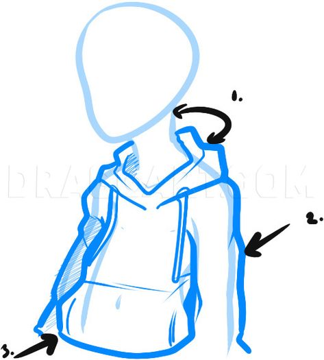 How To Draw A Hoodie, Draw Hoodies by Dawn | dragoart.com Draw A Hoodie, How To Draw Hoodies, Hoodie Drawing Reference, Drawing Person, Person Sketch, Hoodie Drawing, Cartoon Style Drawing, Person Drawing, Body Base Drawing