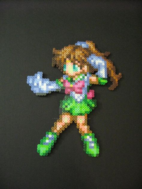 Sailor Moon Perler, Scout Design, Pixel Beads, Sailor Scout, Sailor Moon Wallpaper, Anime Crafts, Beaded Cross Stitch, Sailor Jupiter, Perler Bead Art