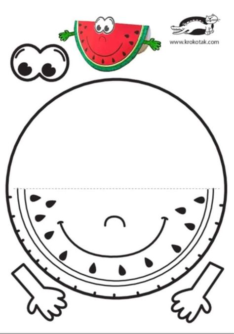 Krokotak Printables, Watermelon Crafts, Fruit Crafts, Summertime Crafts, Kindergarden Activities, Summer Preschool, Printables For Kids, Preschool Arts And Crafts, Alphabet Crafts