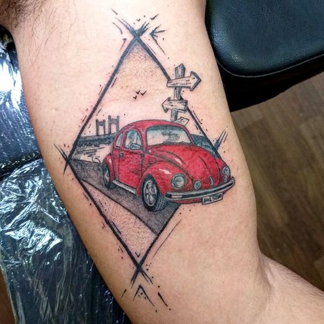 Vw Tattoo, Cherry Tattoos, Bug Tattoo, Line Art Tattoos, Vw Bug, Traditional Tattoo, Geometric Tattoo, Art Tattoo, Tatting