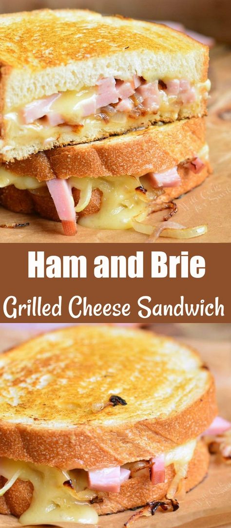 Ham and Brie Grilled Cheese Sandwich. Fantastic grilled cheese sandwich made with ham, brie cheese, sauteed onions, and some maple mustard glaze. #leftoverham #grilledcheese