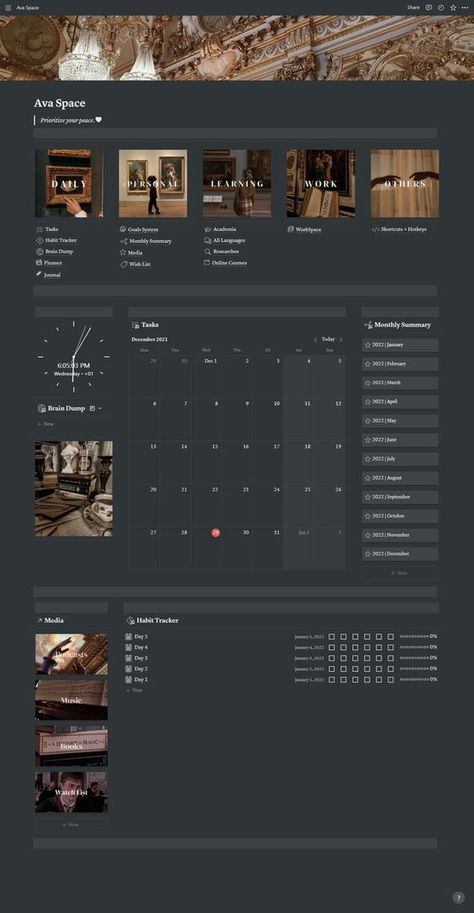 Banners For Notion, Dark Academia Notion Template, Dark Academia Notion, Academia Notion, Aesthetic Dark Academia, Digital Organization, Notion Templates, Notion Template, Aesthetic Template