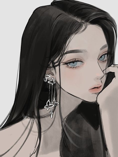 Eriol_s on twitter!! Black Hair And Blue Eyes, 얼굴 드로잉, 얼굴 그리기, Digital Art Anime, Girls Cartoon Art, Digital Art Girl, Art Inspiration Drawing, Girl Drawing, Art Reference Poses