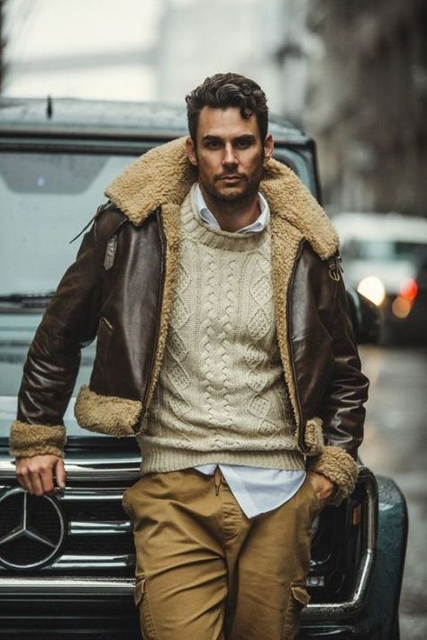 WINTERBERRY Stylish Winter Outfits Men, Aviator Jacket Outfit, Metrosexual Men Fashion, Aviator Jacket, Stylish Winter Outfits, Leather Jacket Outfits, Men's Leather Jacket, Aviator Jackets, Winter Outfits Men