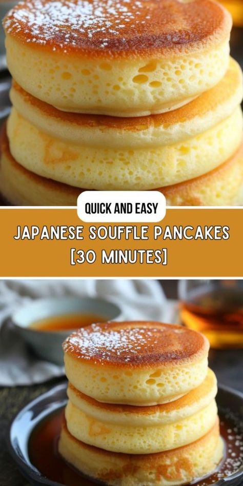 Japanese Souffle Pancakes Japanese Souffle Pancake Recipe, Japanese Fluffy Pancakes, Japanese Souffle Pancakes, Japanese Pancake Recipe, Ramekin Recipe, Japanese Pancake, Special Breakfast, Souffle Pancakes, Breakfast Waffles