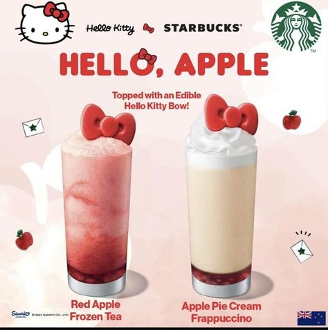 Starbucks 2.0 | We can never have nice things in the U.S.🥲 | Facebook Hello Kitty Drink, Starbucks Promotion, Kitty Drink, Happy Potato, Starbucks Rewards, Hello Kitty Bow, Pie Flavors, Apple Tea, At Starbucks