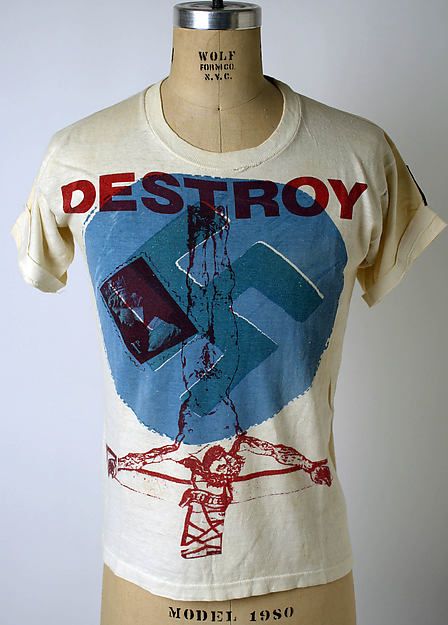 Mens Anti-Fashion (Westwood, Vivienne. "Destroy." 1976-80. The Metropolitan Museum of Art, New York. N.p.: n.p., n.d. N. pag. The Collection Online. Web.) Vivienne Westwood Destroy, Vivienne Westwood Destroy Shirt, Post Punk Fashion, Destroyed T Shirt, Westwood Vivienne, Leather Front Pocket Wallet, Punk Tee, Anti Fashion, Album Art Design