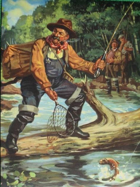 "Snagged On A Branch" Henry Hintermeister, Trout Fishing Lures, Fly Fishing Art, Fishing Photos, Vintage Calendar, Fishing Photography, Winterthur, Print Calendar, Gone Fishing