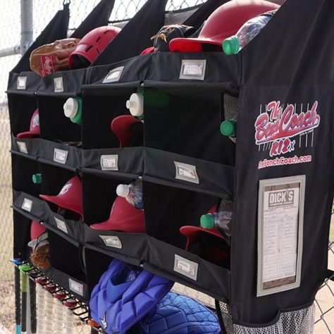 Dugout Organization, Softball Dugout, Softball Teams, Opening Day Baseball, Team Mom Baseball, Softball Helmet, Baseball Dugout, Softball Gear, Softball Equipment