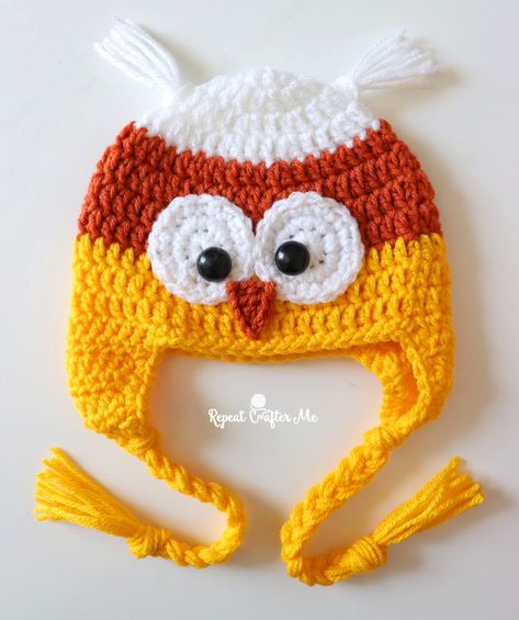 Free Crochet Halloween, Candy Corn Crochet, Crochet Halloween Hat, Corn Crochet, Candy Corn Hat, Pumpkin Patterns, Crochet Character Hats, Crochet Animal Hats, Repeat Crafter Me