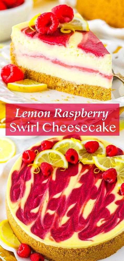 Cheesecakes For Easter, The Perfect Cheesecake, Apartment Meals, Lemon Raspberry Cheesecake, Lemon And Raspberry, Perfect Cheesecake, Raspberry Swirl Cheesecake, Cheesecake Cake Recipes, Swirl Cheesecake