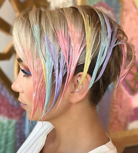 Pastel Pixie Hair, Sarah Louwho, Unicorn Hair Color, Vivid Hair Color, Creative Hair Color, Pixie Hair, Short Bob Haircuts, Unicorn Hair, Short Hair Color