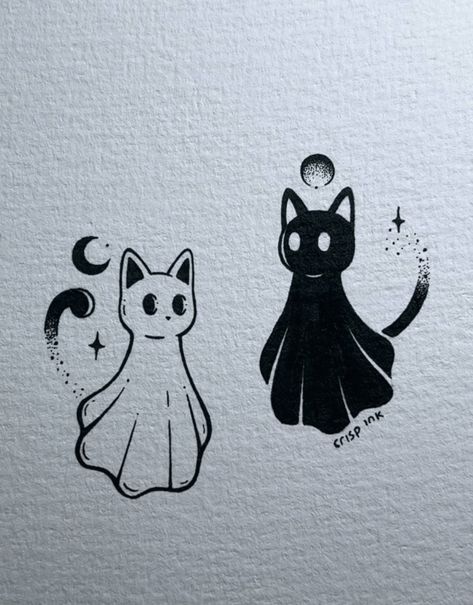 Matching Tattoos Ideas For Best Friends, Cute Matching Tattoos, Matching Friend Tattoos, Bestie Tattoo, Black Cat Tattoos, Ghost Tattoo, Bff Tattoos, Cat Tattoo Designs, Spooky Tattoos