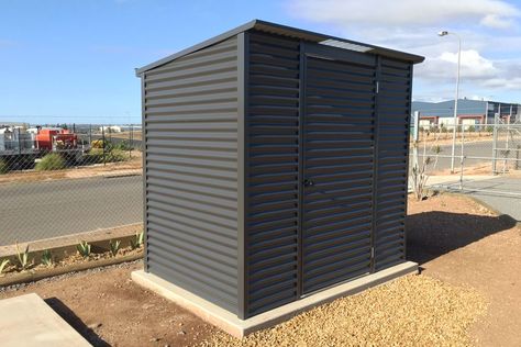 Horizontal Corrugated Skillion Roof Shed Outdoor Laundry Rooms Shed, Modern Storage Shed, Skillion Roof Design, Outdoor Laundry Rooms, Outdoor Laundry, Skillion Roof, Metal Shed, Garden Sheds, Corrugated Metal