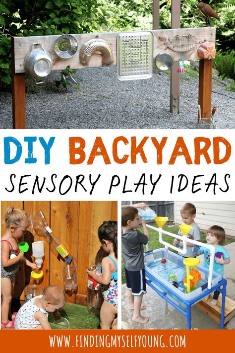 22 Epic DIY Outdoor Sensory Play Equipment Ideas | Finding Myself Young Outdoor Dramatic Play Ideas, Diy Playset Outdoor, Sensory Garden For Kids, Diy Outdoor Play Area, Imaginative Play Ideas, Outdoor Sensory Play, Outdoor Play For Kids, Backyard On A Budget, Kids Bench