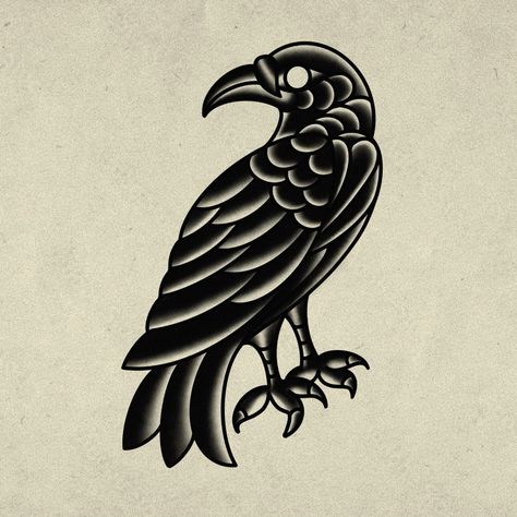 Crow Tattoo Traditional, Raven Traditional Tattoo, American Traditional Raven, Bird Traditional Tattoo, Traditional Crow Tattoo, Traditional Tattoo Art Black, American Traditional Art, American Classic Tattoo, Old Style Tattoos