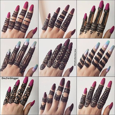 We love all of these ❤️😍 which one is your favorite 🔥 @doctorblogger ‼️ Mehndi Designs Finger, Henna Hand Designs, Finger Mehendi Designs, Mehedi Design, Indian Mehndi, Indian Mehndi Designs, Tato Henna, Finger Henna Designs, Eid Mehndi Designs