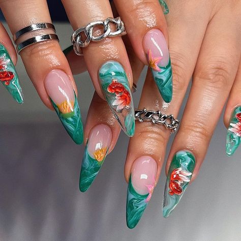 40 Best Summer 2023 Nail Art to Try Pisces Nail Art, Pisces Nails Designs, Pisces Nails, Fish Nails, Beach Nail Designs, Water Nails, Baddie Nails, Beach Nails, Birthday Nails