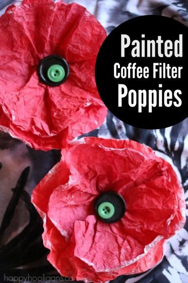 Painted Coffee Filter Poppies. This poppy craft is quick, easy and pretty. Simple enough for toddlers and preschoolers to make! Remembrance Day Crafts, Poppy Craft For Kids, Remembrance Day Activities, Remembrance Day Art, Poppy Craft, Remembrance Day Poppy, November Crafts, Coffee Filter Crafts, Poppy Art