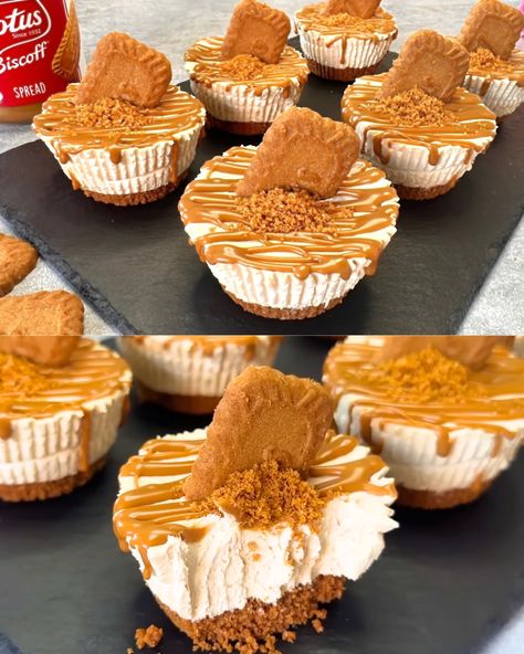 Lotus Biscoff Mini Cheesecakes: An Easy and Irresistibly Yummy No-Bake Dessert - Greenku Recipes Cheesecake Parfaits, Biscoff Cheesecake, Mini Cheesecake Recipes, Biscoff Cookies, Lotus Biscoff, Crunchy Cookies, Cinnamon Bread, Mini Cheesecakes, Cookie Crumbs