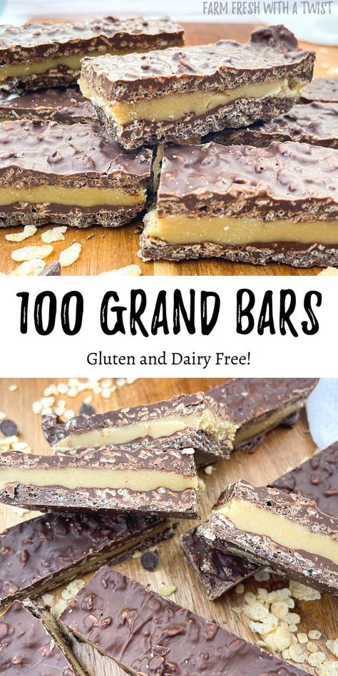 Gluten and dairy free homemade copycat 100 Grand Bars. Granola Snacks, Desserts With Few Ingredients, Lemon Bars Easy, Quick Dessert Recipes, Peanut Butter Chocolate Bars, Gluten Free Recipes Bread, Gluten And Dairy Free, Granola Healthy, Creamy Chocolate