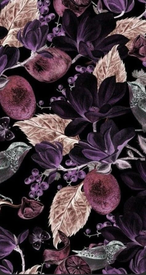 Summer Leaves, Dark Summer, Floral Wallpapers, Witchy Wallpaper, Flower Background Wallpaper, Black And Purple, Flower Phone Wallpaper, Phone Wallpaper Images, Dark Floral