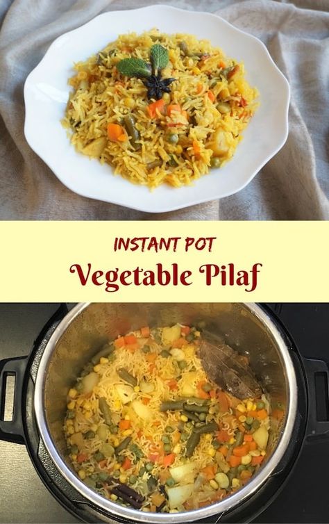 Vegetable Pulao or Vegetable Pilaf is an easy one pot rice dish mixed with a variety of vegetables and mildly flavored with spices. A perfect meal for busy evenings | #pulao #pilaf #rice #instantpot #pressurecooker | pipingpotcurry.com Recipes Easy Lunch, Veg Pulao Recipe, Veg Pulao, Vegan Instant Pot Recipes, Pot Recipes Easy, Vegetable Rice, Simple Meals, Pulao Recipe, Easy Instant Pot Recipes