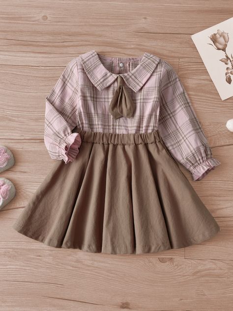 Multicolor Preppy  Long Sleeve Cotton Plaid A Line  Non-Stretch Spring/Summer Baby Clothing Fashion Anak, Baby Princess Dress, Stylish Baby Girls, Kids Dress Collection, Baby Dress Patterns, Mode Abaya, Frocks For Girls, Dresses Kids Girl