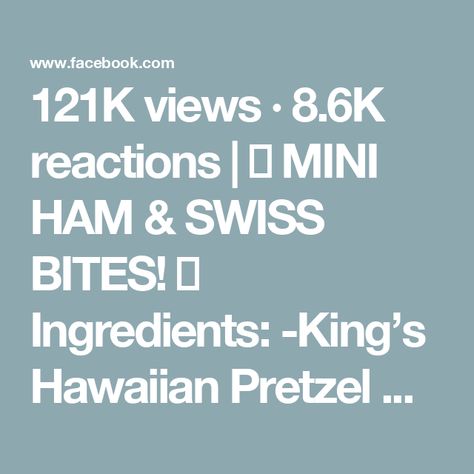 121K views · 8.6K reactions | 🥨 MINI HAM & SWISS BITES! 😍
 
Ingredients:
-King’s Hawaiian Pretzel Bites
-Honey ham (cut into small bite-sized squares)
-Swiss cheese
-1/2 tbsp poppy seeds
-1 tbsp Dijon mustard
-1/4 c butter (melted)
-1/2 tbsp onion powder
-1/2 tsp Worcestershire sauce
 
Preparation:
1. Slice King’s Hawaiian Pretzel Bites in half (lengthwise)
2. Assemble mini Ham & Swiss bites with sliced ham and Swiss cheese
3. Mix melted butter, Dijon mustard, Worcestershire sauce, poppy seeds, and onion powder, then brush on top of Ham & Swiss bites
4. Cover bites with foil and bake at 350 for 10 minutes (or until cheese is melted), then remove foil and bake an additional 3-5 minutes
 
#kingshawaiian | KING'S HAWAIIAN® | altego_music · SYMPHONY x SUMMERTIME SADNESS Symphony X, Ham And Swiss, Honey Ham, Kings Hawaiian, Sliced Ham, Poppy Seeds, Swiss Cheese, Small Bites, Worcestershire Sauce