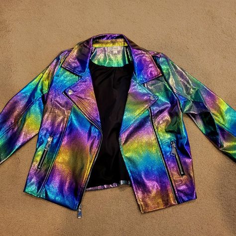 Kohls Descendants Kids Nwot Rainbow Multicolor Jacket - L (10/12) Dark Rainbow Outfit, Galaxy Jacket, Punk Barbie, Rainbow Grunge, Mech Pilot, Softboy Aesthetic, Drag Outfits, Colorful Punk, Rave Party Outfit