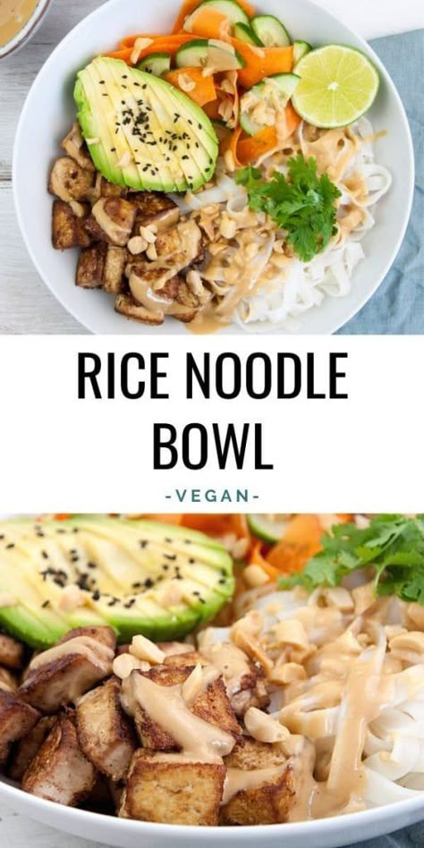 Tofu & Rice Noodle Bowl with Peanut Sauce | Elephantastic Vegan Noodle Bowl With Peanut Sauce, Rice Noodle Bowl, Vegan Bowl Recipes, Tofu Rice, Rice Noodle Recipes, Rice Noodle, Vegan Bowls, Noodle Bowl, Noodle Bowls